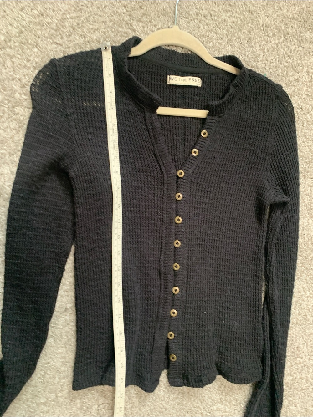 Free People Black Waffle Knit Button-Up Top - Picture 6 of 8